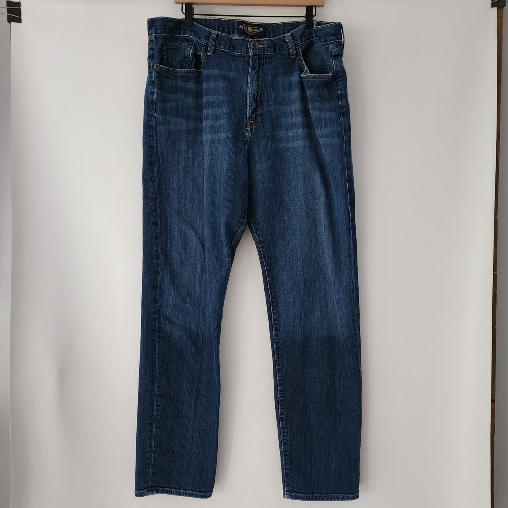 Lucky Brand 329 Classic Straight Jeans Mens 42x34 Blue Denim Cotton Stretch